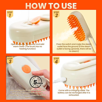 Cat Steam Brush for Shedding Dog Brush with Steam Pet Multifunctional Hair Cleaning Brush Comb for Spray 3 in 1 Pet Grooming For